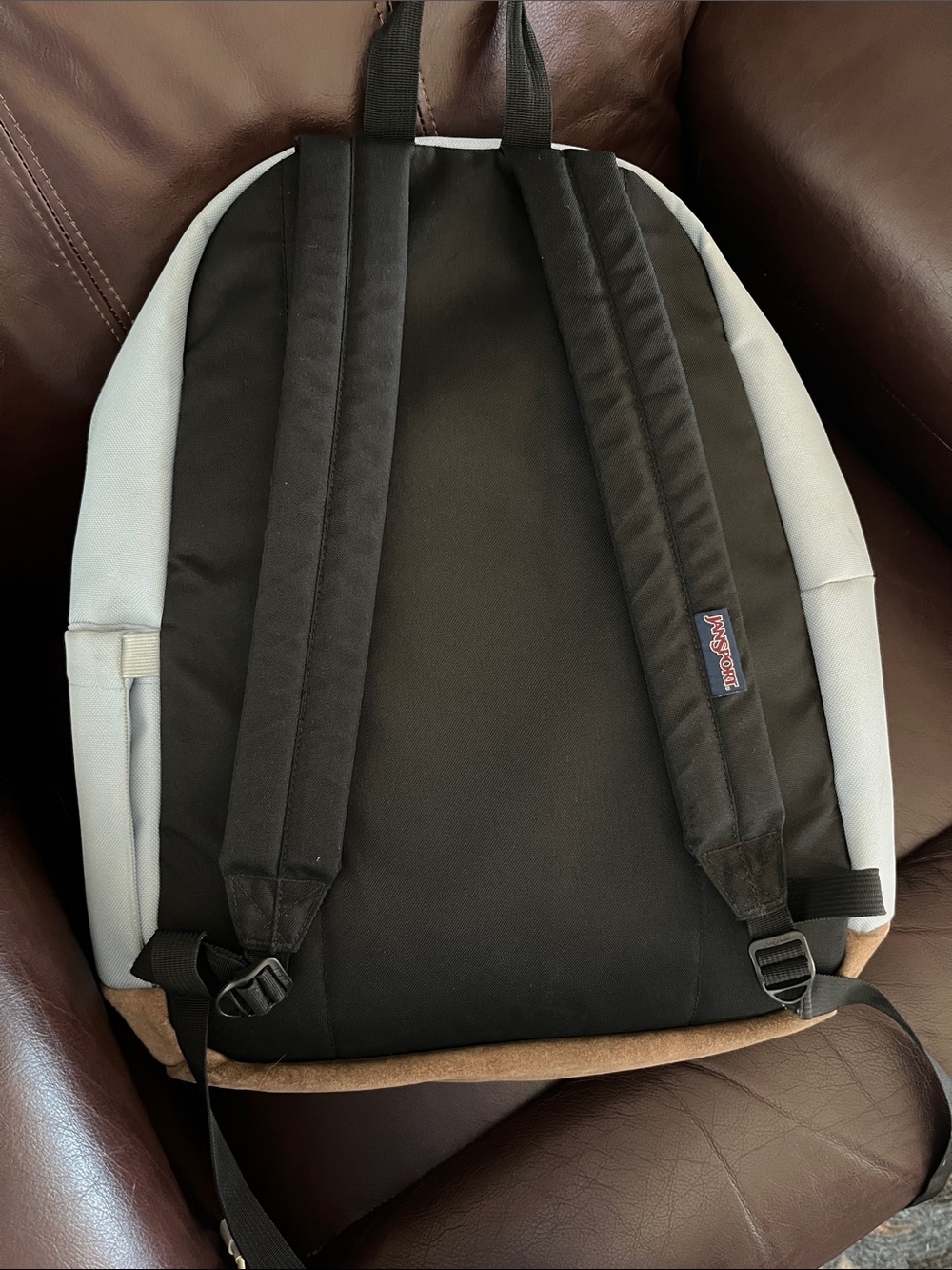 Jansport Light blue Backpack with Tan Suede Base and Black Trim needs zipper fix - Picture 7 of 7
